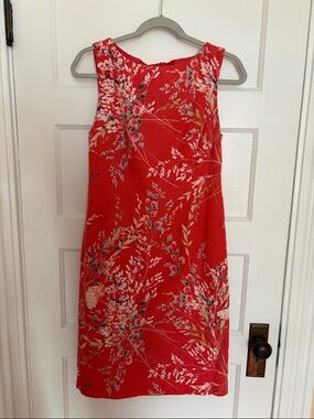 Talbots Sheath Coral Floral Midi Dress. Lined. Size: 6.